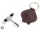 Hayman DK-4-H drum key T-model with leather key ring pouch (various colors)